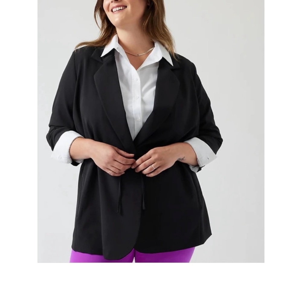 ATHLETA Women’s Plus Size Endless Black Open Collar Blazer Size 16 NWT